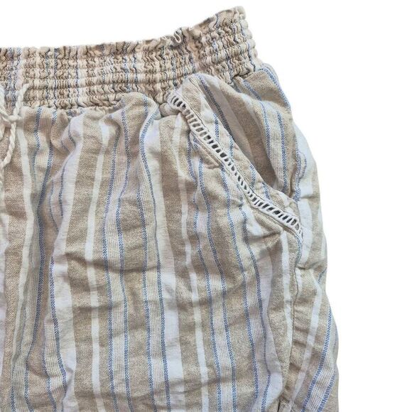 Briggs Women's Tan/White/Blue Linen/Rayon Shorts w Pockets Elastic Waist and Dra - Picture 11 of 14
